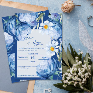 Chic Söt Blåa blommor Trendig Blommigt Bröllop Inbjudningar