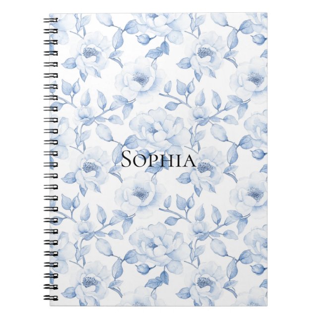 Chic Söt Blue White Flowers Anteckningsbok (Framsidan)