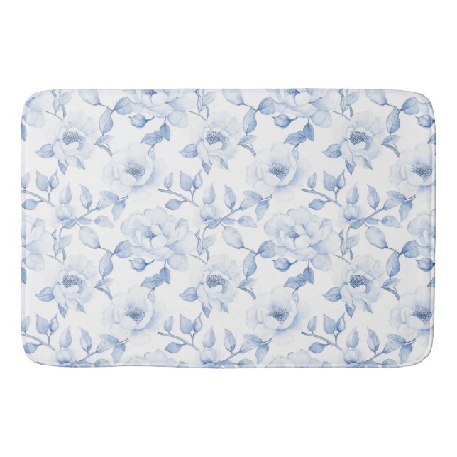 Chic Söt Blue White Flowers Badrumsmatta (Framsidan)