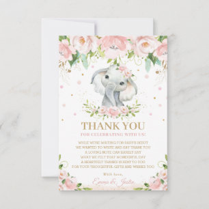 Chic Söt elefant Rosa Blommigt Babykläder Tack Kort