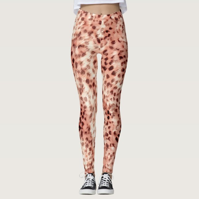Chic Söt Girly Ro Guld Leopard Leggings (Framsida)