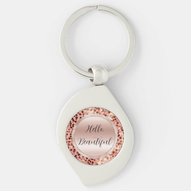 Chic Söt Girly Ro Guld Leopard Swirl Silverfärgad Nyckelring (Framsidan)