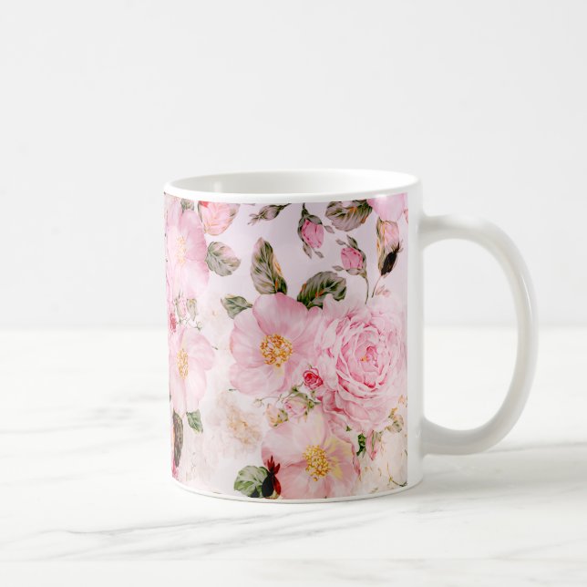 Chic Söt  Rosa Watercolor Rosor Blommigt Kaffemugg (Höger)