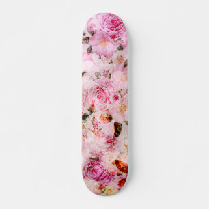 Chic Söt Rosa Watercolor Rosor Blommigt Mini Skateboard Bräda 18,5 Cm
