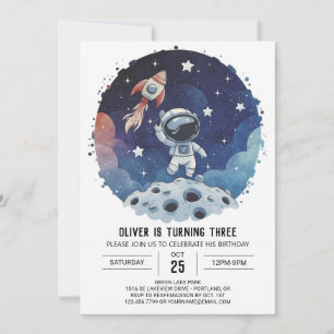 Chic Space Kids Astronaut Boy Birthday Inbjudningar