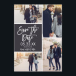 Chic Spara datum 4-fotosamlingskort Spara Datumet<br><div class="desc">Det här moderna Spara datumfotokortet har en 4-fotokollage och ett modernt penselskriptteckensnitt. Kommer med en mönster på baksidan. Lägg till ytterligare information,  t.ex. bröllop webbplats,  eller presentera hashtaggen för bröllop. Kontakta vår designerbutik om du vill ha fler alternativ/varianter för färg.</div>