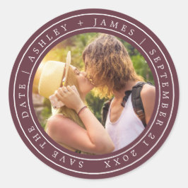 Chic Spara enkelt Bröllop fotoburgundy för datum Runt Klistermärke