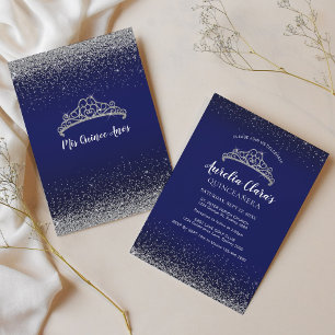 Chic Sparkling Blue Silver Tiara Quinceanera Inbjudningar