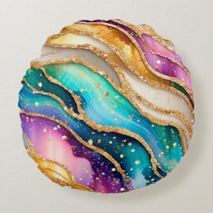 Chic Sparkly Glitter Golden Rainbow Agate Glamor Rund Kudde
