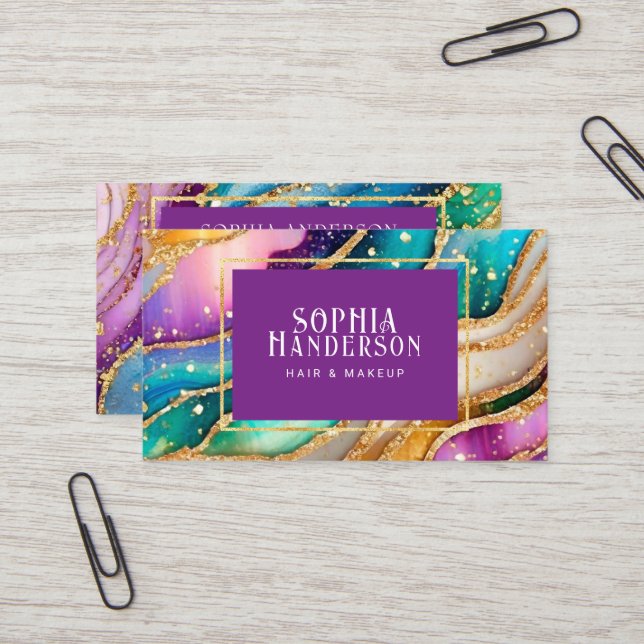 Chic Sparkly Glitter Golden Rainbow Agate Glamor Visitkort (Fram/Back In Situ)