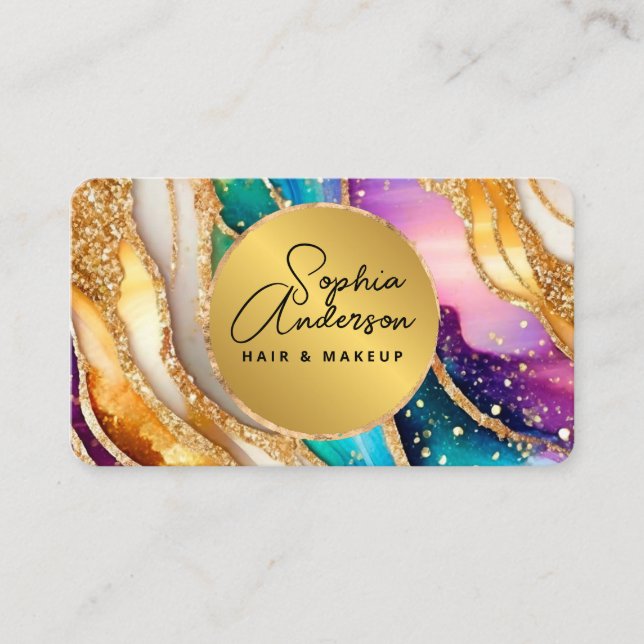 Chic Sparkly Glitter Golden Rainbow Agate Glamor Visitkort (Framsida)