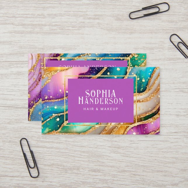 Chic Sparkly Glitter Golden Rainbow Agate Glamor Visitkort (Fram/Back In Situ)