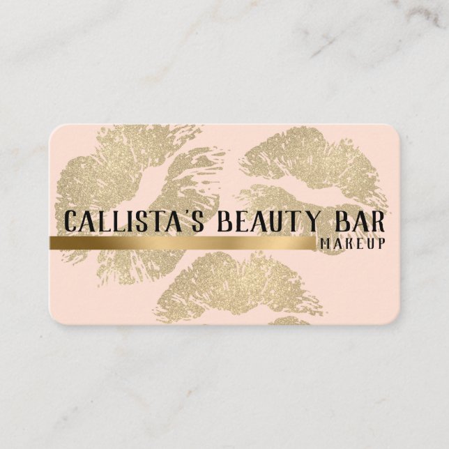 Chic Sparkly Guld Glitter Läppar Makeup Artist Visitkort (Framsida)