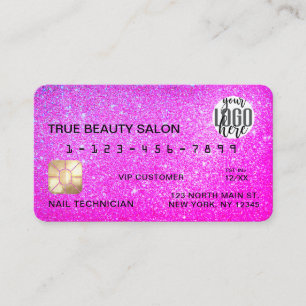 Chic Sparkly Neon Lila Glitter Kredit Logotyp Visitkort