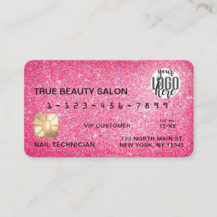 Chic Sparkly Neon Rosa Glitter Kredit Card Logotyp Visitkort