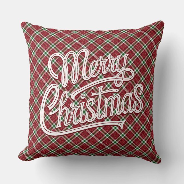 Chic Sparkly Plaid Christmas  Kudde (Framsida)