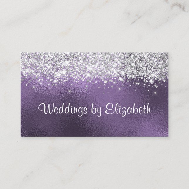Chic Sparkly Silver Glitter Amethyst Foil Visitkort (Framsida)