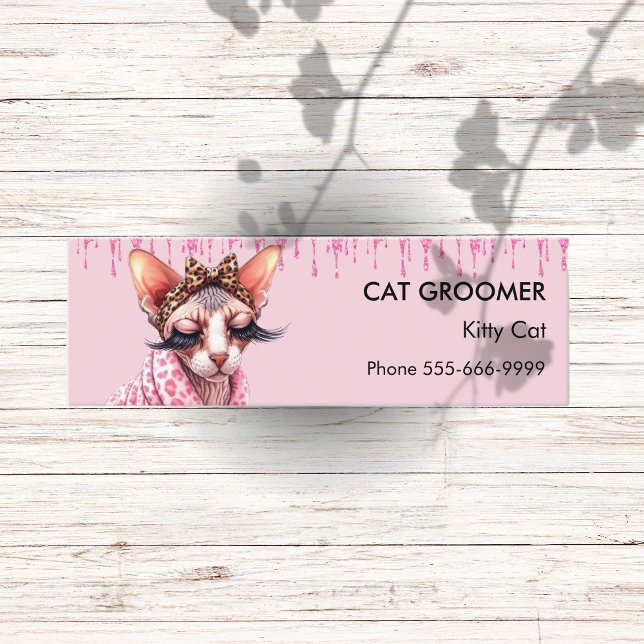 Chic Sphynx Cat Groomer Rosa Glitter-drivning Mini Visitkort (Skapare uppladdad)