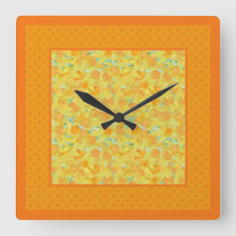 Chic Square Wall Clock, Daffodils and Polka dots Fyrkantig Klocka