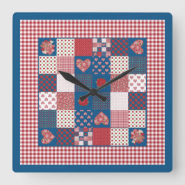 Chic Square Wall Clock, Faux-Patchwork, Gingham Fyrkantig Klocka