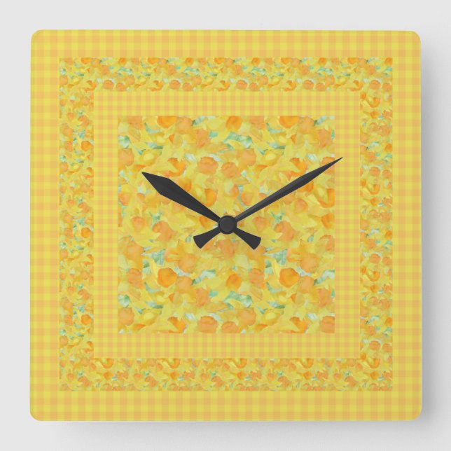 Chic Square Wall Clock, Golden Daffodils Fyrkantig Klocka (Framsida)