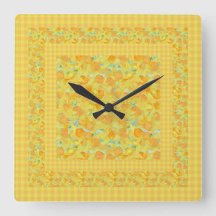Chic Square Wall Clock, Golden Daffodils Fyrkantig Klocka