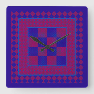 Chic Square Wall Clock, Lila, Blue, Plum Polkas Fyrkantig Klocka