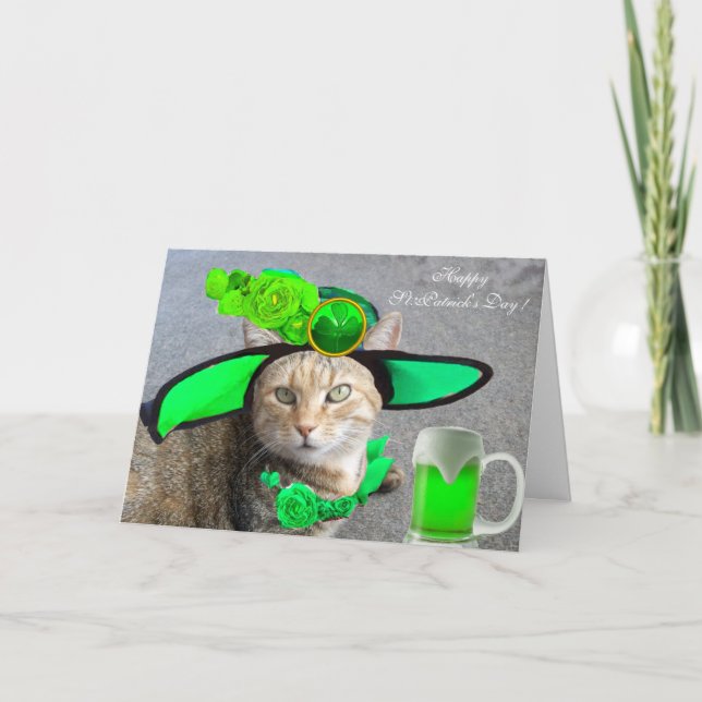 CHIC ST.PATRICK'S DAY CAT,GRÖNT RO,IRISH-ÖR KORT (Framsida)