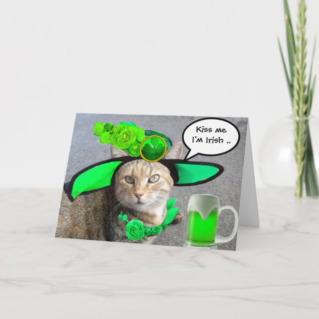 CHIC ST.PATRICK'S DAY CAT,GRÖNT RO,IRISH-ÖR KORT (Framsida)