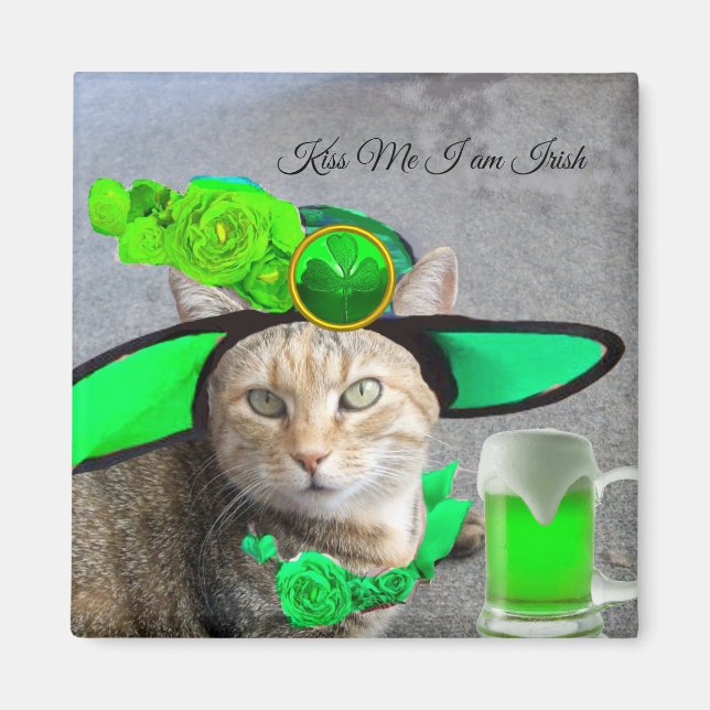 CHIC ST.PATRICK'S DAY CAT,GRÖNT RO,IRISH-ÖR MAGNET (Framsidan)