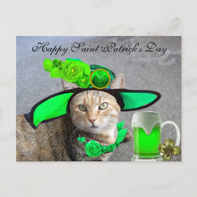 CHIC ST.PATRICK'S DAY CAT,GRÖNT RO,IRISH-ÖR VYKORT (Framsida)