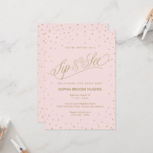 Chic Stars Rosa Flicka Sip och se Shower Inbjudningar