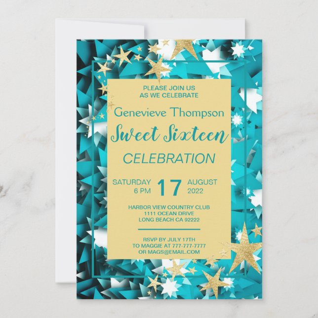 Chic Stars-Sweet sixteen partiinbjudan Inbjudningar (Framsida)