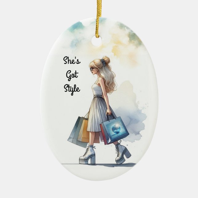 Chic Stilfull Blond Mode Personlig  Julgransprydnad Keramik (Framsidan)