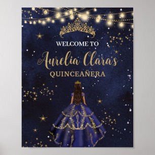 Chic stjärnklar natt marinblå klänning guld Quince Poster