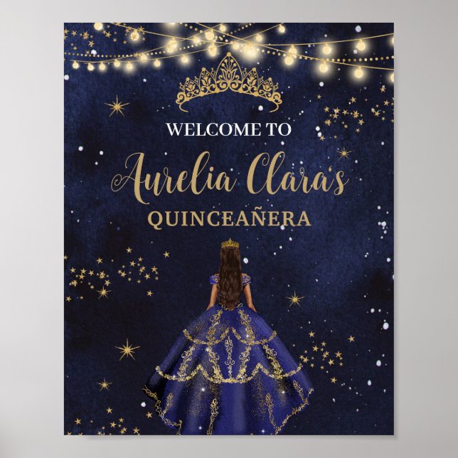 Chic stjärnklar natt marinblå klänning guld Quince Poster (Framsidan)