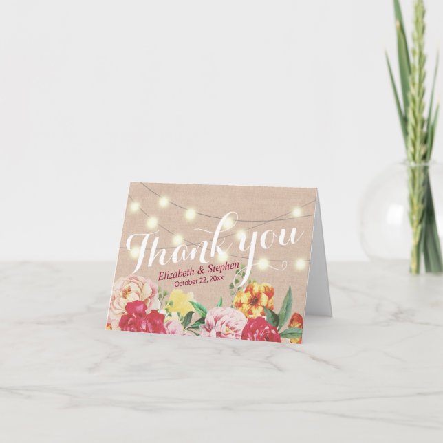 Chic String Ljus Linen Blommigt Bröllop Tack (Framsida)