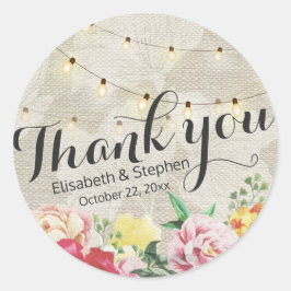 Chic String Ljus Linen Blommigt Bröllop Tack Runt Klistermärke