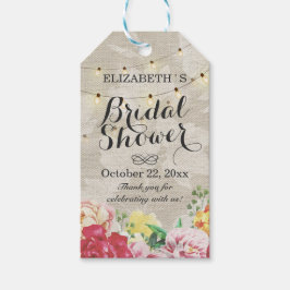 Chic String Ljus Linen Blommigt Tack Gift-Märkre Presentetikett