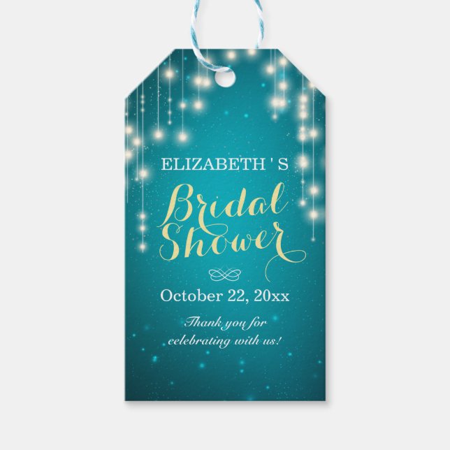 Chic String Ljus Turquise Glitter Möhippa Presentetikett (Framsidan)