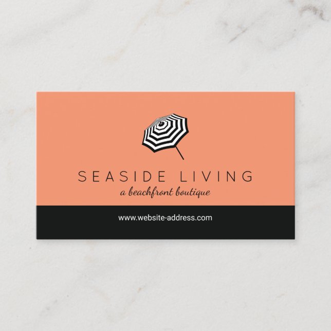Chic Stripe Beach Parbrella Logotyp Coral Visitkort (Framsida)