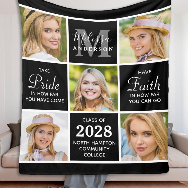 Chic Student 5 Photo Collage Inspirational Black Fleecefilt (Skapare uppladdad)