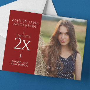Chic Studenten Crimson Red Photo Notice Anteckningskort