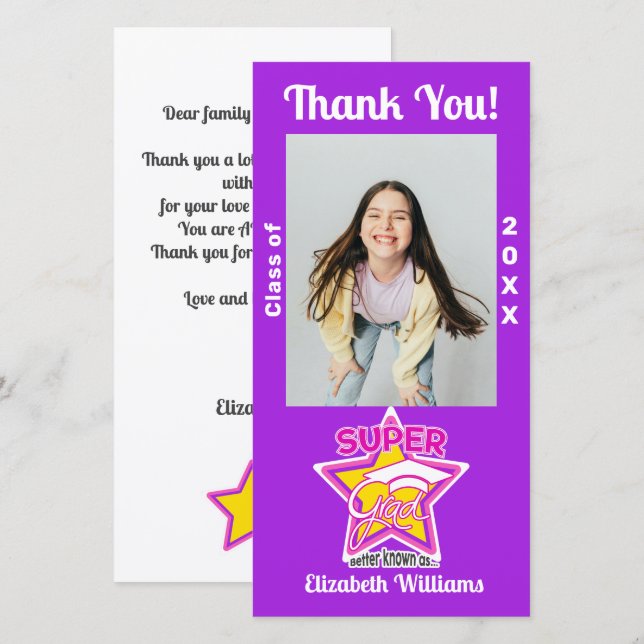 Chic Studenten Toppen Grad Rosa Editable Tack Kort (Fram/baksida)