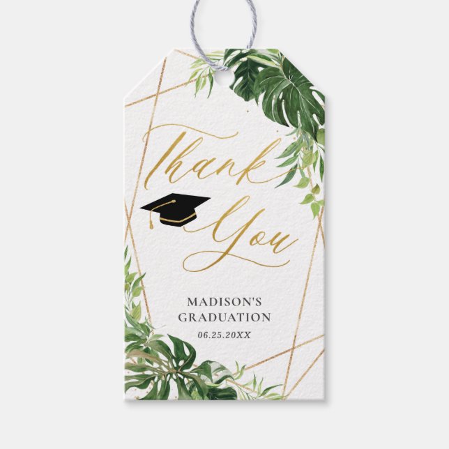 Chic Studenten Tropical Greenery Geometric Favor Presentetikett (Framsidan)