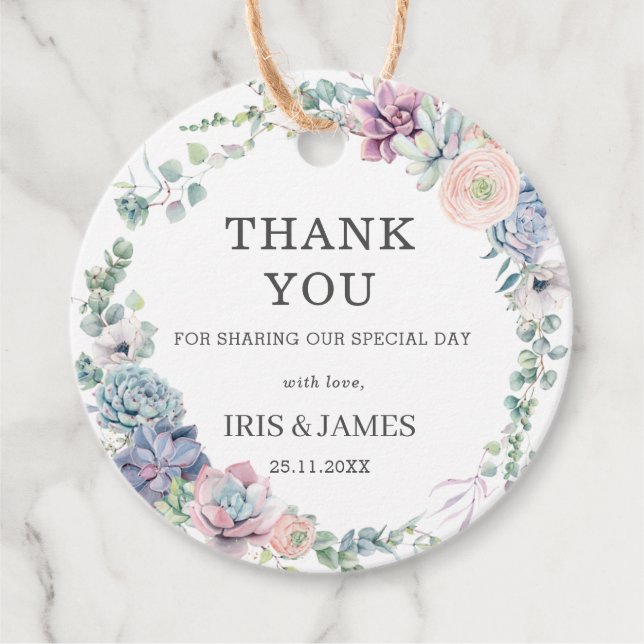 Chic Succulents Blommigt Greenery Bröllop Tack Gåvor Etiketter (Framsida)