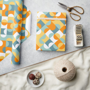 Chic Sunny Orange Teal Blue Circles Art Mönster Presentpapper
