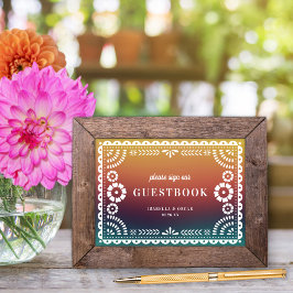 Chic Sunset Papel Picado Bröllop Guestbook-tecken Poster