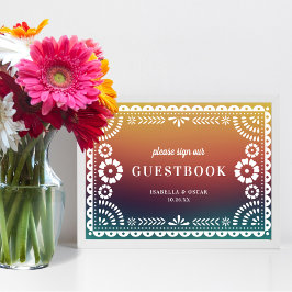 Chic Sunset Papel Picado Bröllop Guestbook-tecken Poster