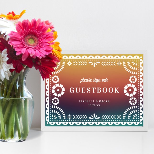 Chic Sunset Papel Picado Bröllop Guestbook-tecken Poster (Skapare uppladdad)